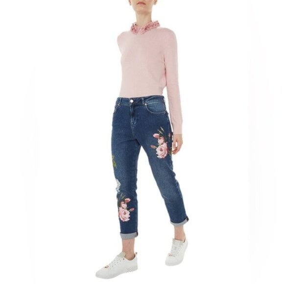 Ted Baker Khlowe Floral Embroidered Boyfriend Jeans - Picture 5 of 13